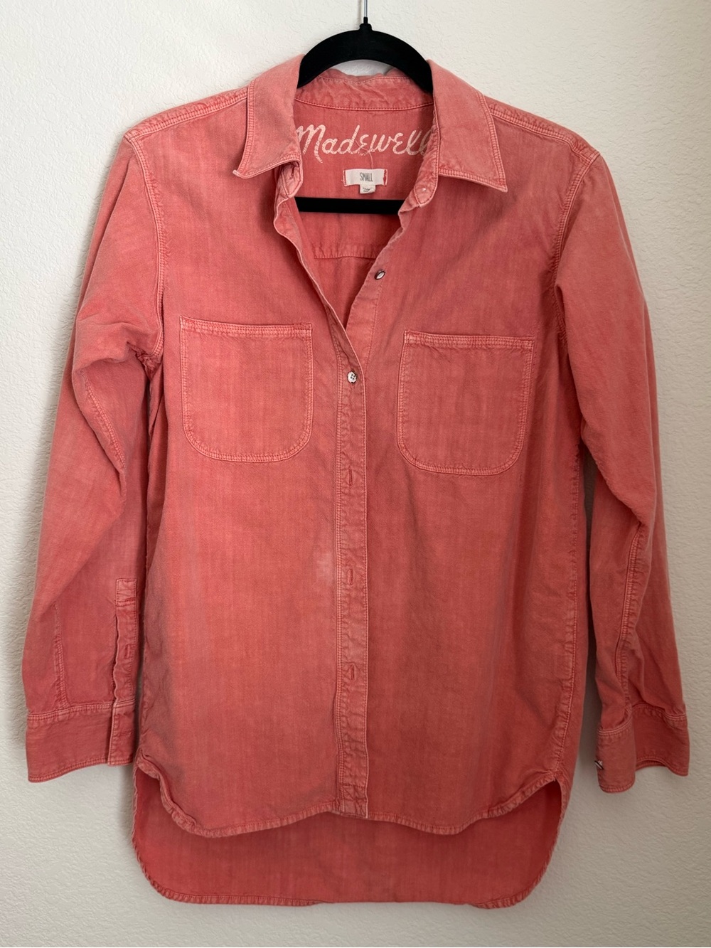 Madewell | Oversized High Low Coral Button-Up Shirt